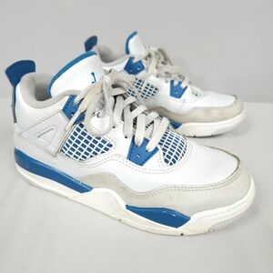 Nike Air Jordan 4 Retro Military Blue Shoes Boy 1Y Blue Low Lace Up BQ7669-141